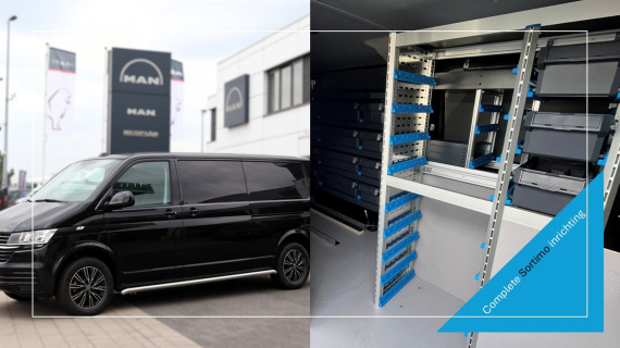 Volkswagen TRANSPORTER 150 pk DSG Comfortline, Complete Sortimo inrichting, 17 LMV, bumpers en spiegels in kleur, omvormer